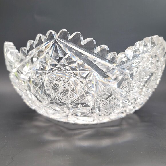 Cut Glass Bowls Set Of 2 With Intricate Starburst Design American Brilliant JY2 - Picture 7 of 10